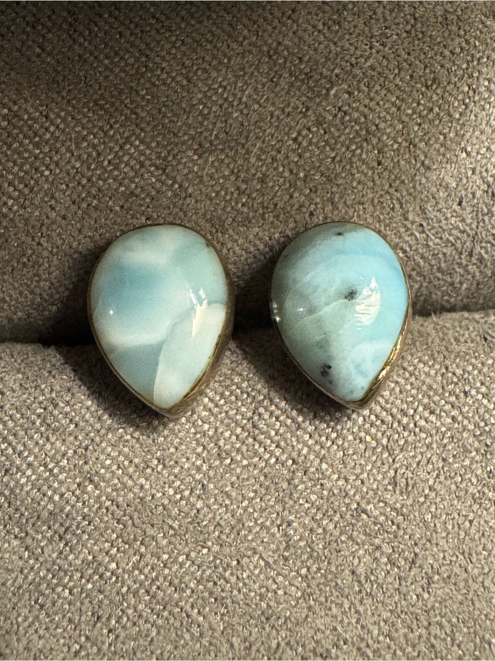 Larimar Sterling Silver Teardrop Stud Earrings - 1/2”